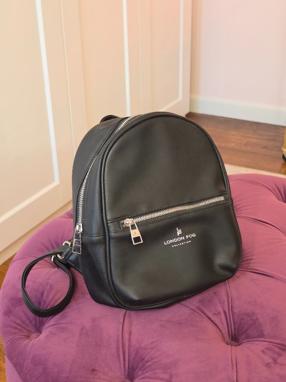 Cute Preppy Black Leather London Fog Collection Backpack For School Or Work NWT